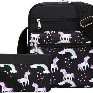 Unicorn-Black Small Crossbody Set for Teen Girls Kids Gift Durable Polyester